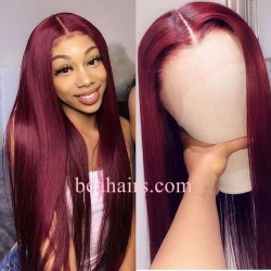 100% Brazilian virgin burgundy color human hair lace front wig---[CW346]