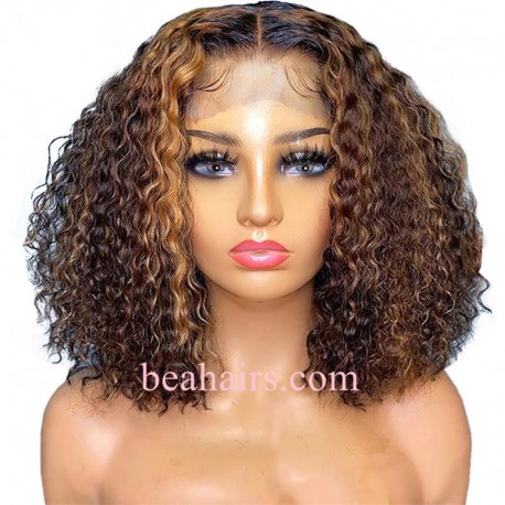 Brazilian virgin daily curly blonde bob 370 lace frontal wig--HT381