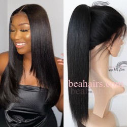 Brazilian virgin light yaki glueless full lace bleached knots silk top wig-[LY002]