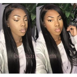 Glueless lace front wig-Brazilian virgin silk straight with bleached knots--LA001