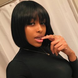 Brazilian virgin Cute bob with bang gluless full lace silk top wig---[BOB333]