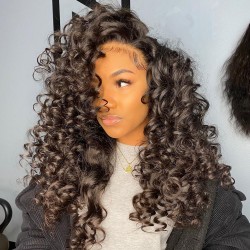 Stock Brazilian virgin spanish curl bleached knots full lace wig-[WWW006]