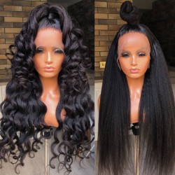 Brazilian virgin kinky straight 360 frontal wig for black