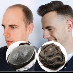 Men's Toupee 6 Inch Natural Remy Human Hair Thin skin PU Durable Men Wig Hairpiece Replacement Systems--TP002