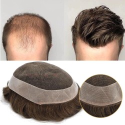 Durable Fine Mono Hair Replacement System 6" Indian Human Hair Toupee Mono Wig for Men--TP001