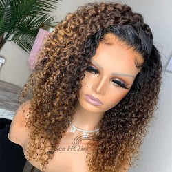 Brazilian virgin Ombre brown color deep curly 5*5 HD lace closure wig--HD334