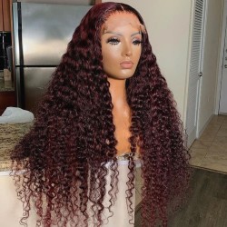 Brazilian virgin burgundy color jerry curl 5*5 HD lace closure wig--HD554