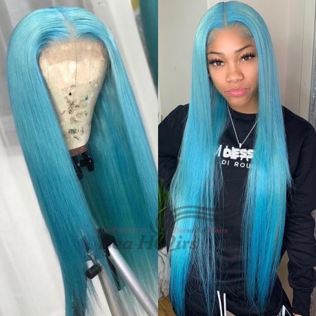 100% Brazilian virgin blue color human hair lace front wig---[CW345]
