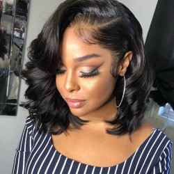 100% brazilian virgin human hair Side parting messy bob vibes 360 lace frontal wig - BC283