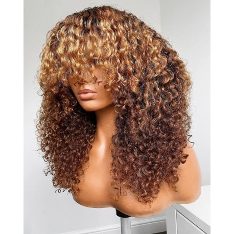 Ready to wear blonde Bang curly 360 frontal wig - BC263