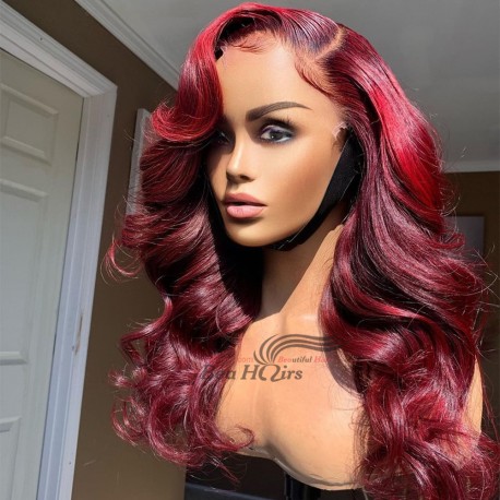 Stock 5*5 HD lace closure red color loose wave free parting wig--HD884