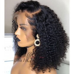 Pre plucked Brazilian virgin human hair side parting bob curl 360 frontal lace wig-[HT229]