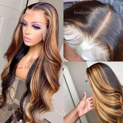 Warm honey blonde ombre loose wave Skin Melt HD Lace Ready to Wear 13*6 Lace Wig--BH257