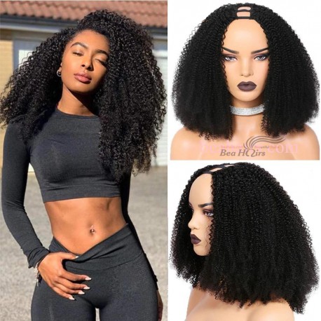 Beginner Friendly 100% brazilian virgin kinky curl U part wig--UP004