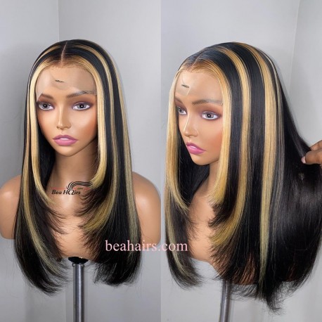 Layered highlights bob Skin Melt HD Lace Ready to Wear 13*6 Lace Wig--BH267