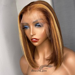 Highlights middle parting bob Skin Melt HD Lace Ready to Wear 13*6 Lace Wig--BH272
