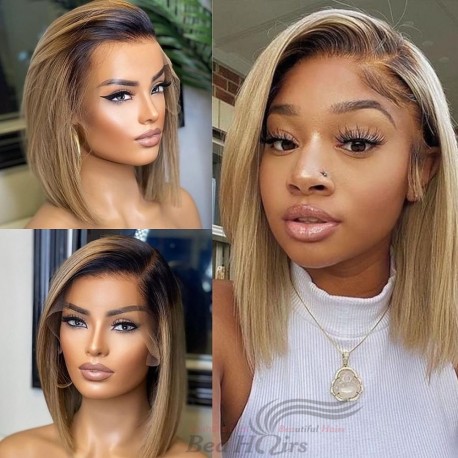 Ash blonde side parting bob Skin Melt HD Lace Ready to Wear 13*6 Lace Wig--BH272