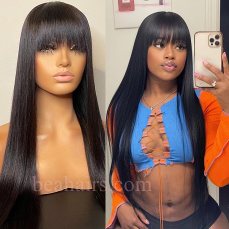 Stock 5*5 HD skin melt lace closure silk straight bang wig--HD106