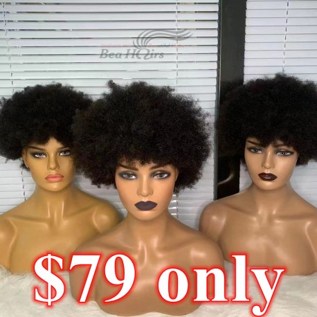 100% human hair Afro curl machine made wig--MM458