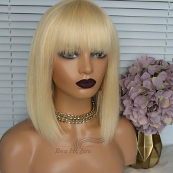 100% human hair 613 color bang bob machine made wig--MM459