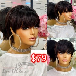 100% human hair short bang bob machine made wig--MM461