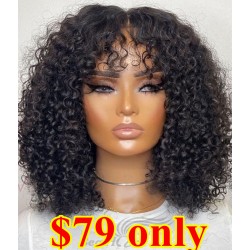 【Ready ship】100% human hair bang curly machine made wig--MM456