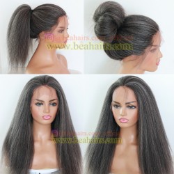 brazilian virgin Grey mixed kinky straight glueless full lace wig--CM002