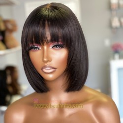 Brazilian virgin silk straight 5*5 HD lace closure bang bob wig--HD132