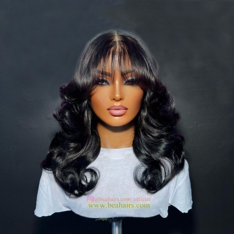 Ready to wear 13*4 HD Lace Frontal messy wave bang bob Wig--BD239