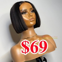 Brazilian virgin human hair 10inch blunt cut bob T part wig--TP001