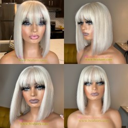 100% human hair Silver/Platinum color Straight bob machine made wig--MM234