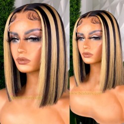 Stock highlights color middle parting bob 5*5 HD lace closure wig--HD272