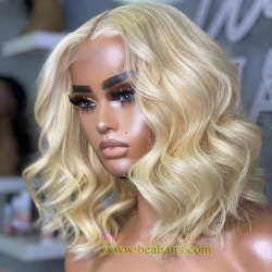 Stock 613 color middle parting messy wave bob 5*5 HD lace closure wig--HD613