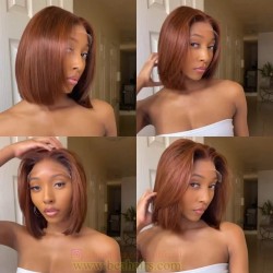 Free parting Copper red-brown 5*5 HD lace closure bob wig--HD128