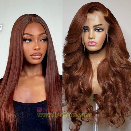 Copper brown color loose wave Skin Melt HD Lace Ready to Wear 13*6 Lace Front Wig--BH256