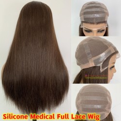 European Virgin Silicone Medical Full Hand Tied Lace Wig for Alopecia-JW11