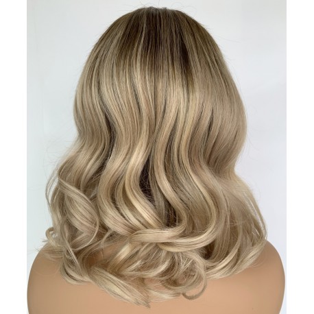 Chinese virgin ombre blonde messy wave bob wig --JX0806