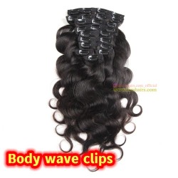 Brazilian virgin human hair body wave clips in extensions--CLP002