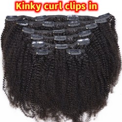 Brazilian virgin human hair kinky curl clips in extensions--CLP004