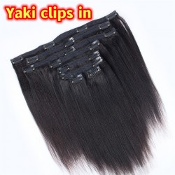 Brazilian virgin human hair YAKI clips in extensions--CLP001