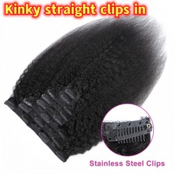 Brazilian virgin human hair kinky straight clips in extensions--CLP005