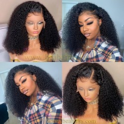 Pre-plucked bleached knots Brazilian virgin messy curl 360 lace frontal wig-[BC293]
