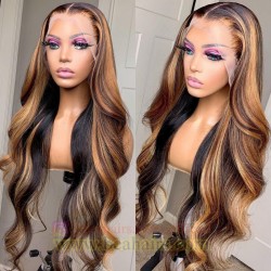 Warm honey blonde ombre loose wave Skin Melt HD Lace Ready to Wear 13*6 Lace Wig--BH257