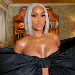 Stock silver gray color human hair blunt cut bob 13*4 lace front wig--NLW466