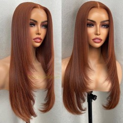 Copper brown color layered silky straight 13*6 HD Lace Wig--BH959