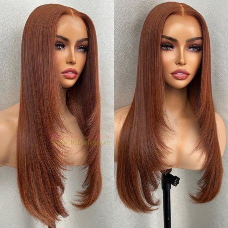 Copper brown color layered silky straight 13*6 HD Lace Wig--BH959