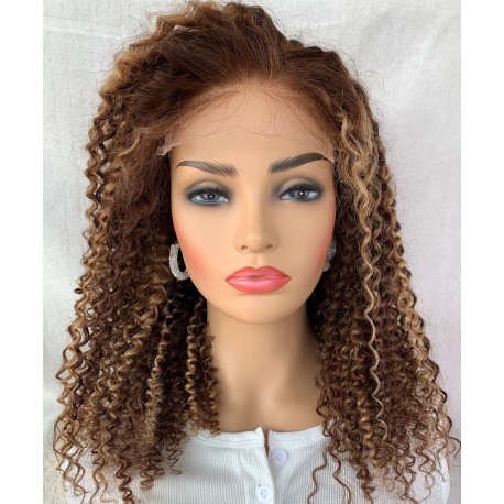Brazilian virgin blonde highlights color kinky curl 5*5 HD lace closure wig--BHD242