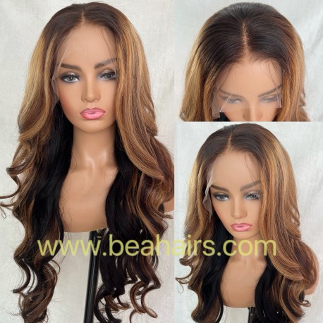 Brazilian virgin hair Warm honey blonde ombre loose wave full lace Wig--WW257