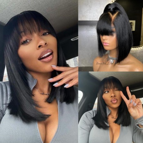 Skin Melt 13*6 HD Lace Undetectable Knots bang BOB wig--BH268