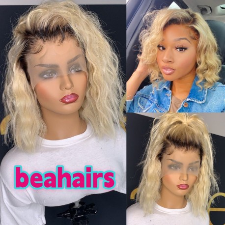 Ready to wear blonde curly bob lace front wigs-BC253